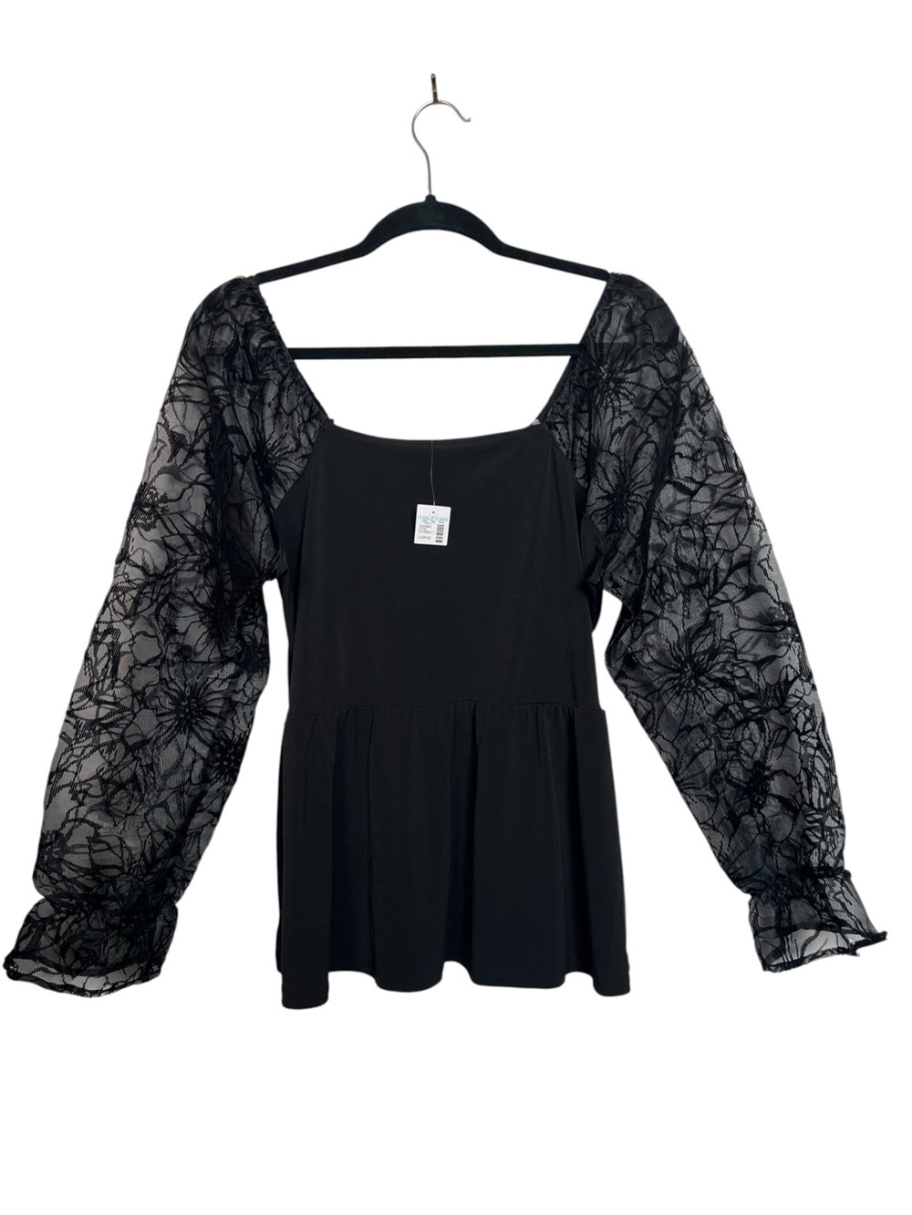 Maurice’s NWT (flawed) Whimsey Goth Black Floral Sheer Sleeved Peplum Size L Top